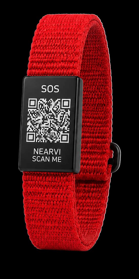 Rødt Nearvi QR-armbånd
